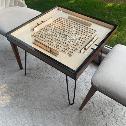Table de jeu d'échecs avec plateau en verre amovible