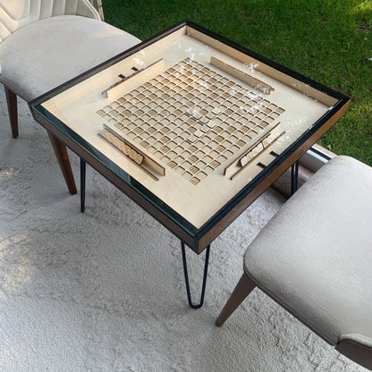 Table de jeu d'échecs avec plateau en verre amovible