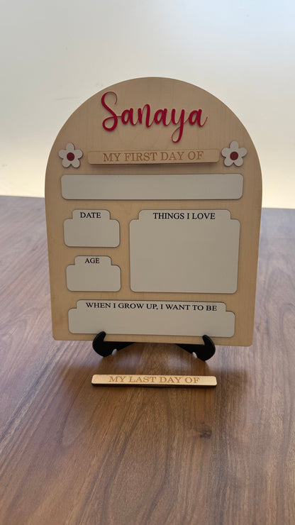 Personalized Back to School Sign | First and Last Day Photo Prop for Girls & Boys | Custom Dry Erase Board with Name Engraved Wood Reusable