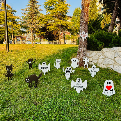 Custom Set of Halloween Decorations Ghost & Monster Decor, Outdoor and Indoor Waterproof Halloween Garden stakes, Hanging Signs, Fall Decor