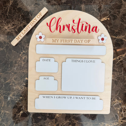 Personalized Back to School Sign | First and Last Day Photo Prop for Girls & Boys | Custom Dry Erase Board with Name Engraved Wood Reusable