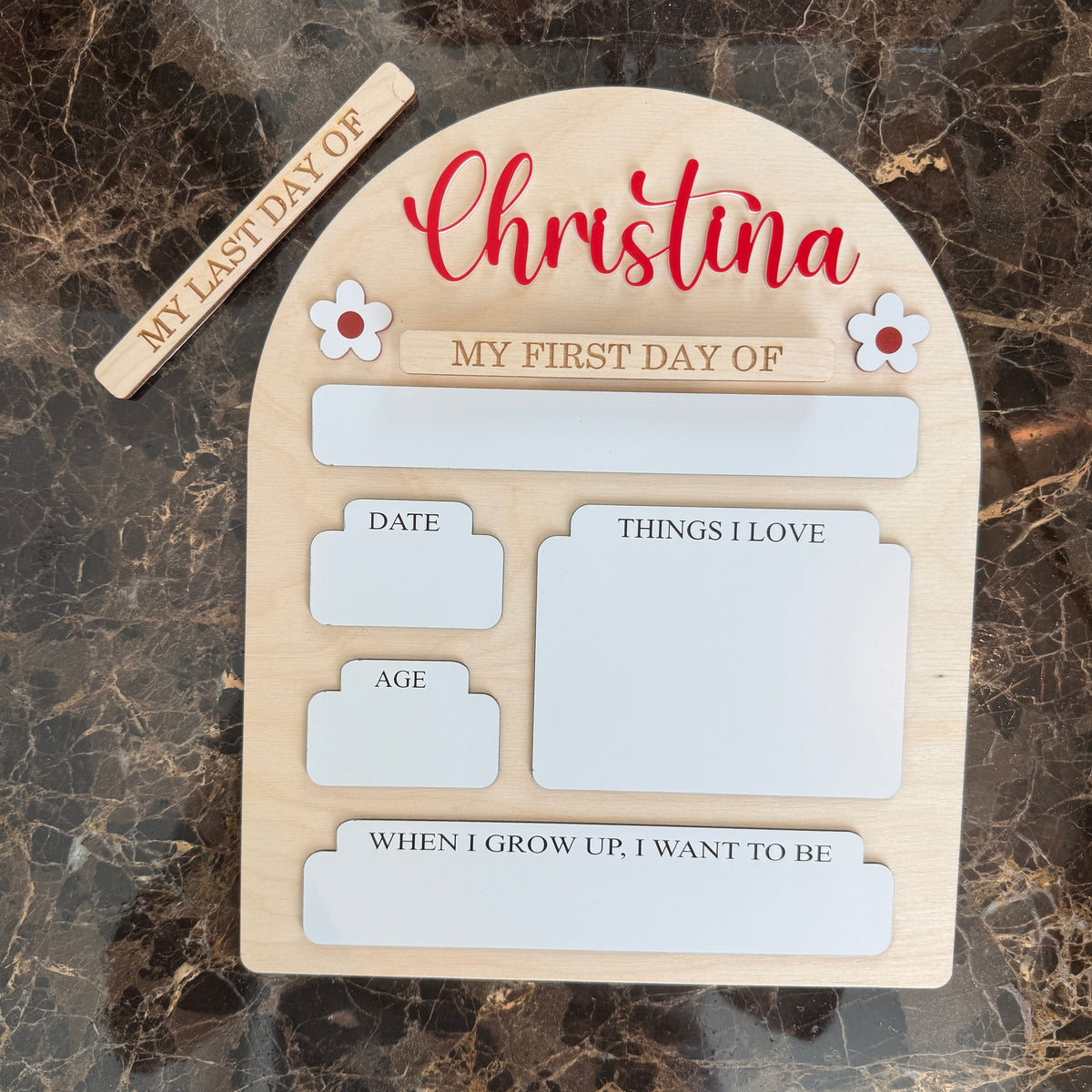 Personalized Back to School Sign | First and Last Day Photo Prop for Girls & Boys | Custom Dry Erase Board with Name Engraved Wood Reusable
