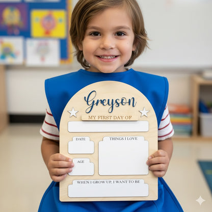 Personalized Back to School Sign | First and Last Day Photo Prop for Girls & Boys | Custom Dry Erase Board with Name Engraved Wood Reusable