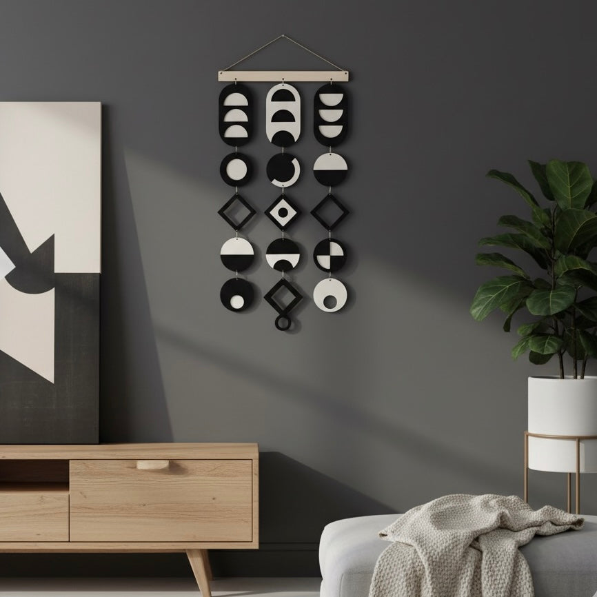 Black and White wall art, Tapestry wall hanging, Geometric Artwork, Contemporary Wall Art, Boho wall art, Bedroom living room wall decor