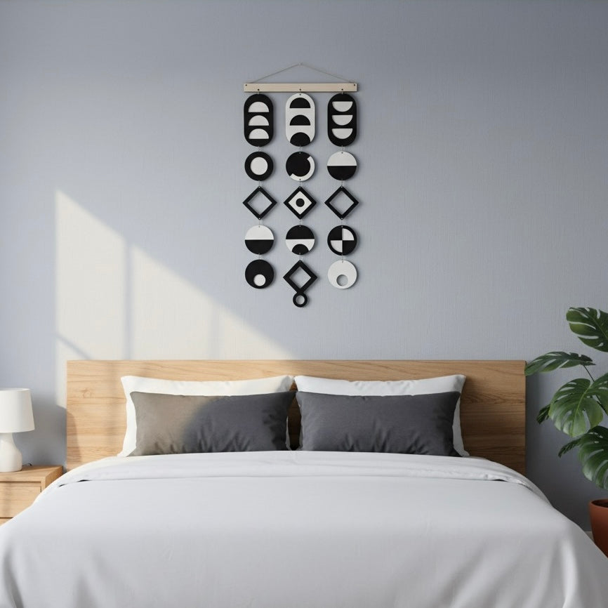 Black and White wall art, Tapestry wall hanging, Geometric Artwork, Contemporary Wall Art, Boho wall art, Bedroom living room wall decor