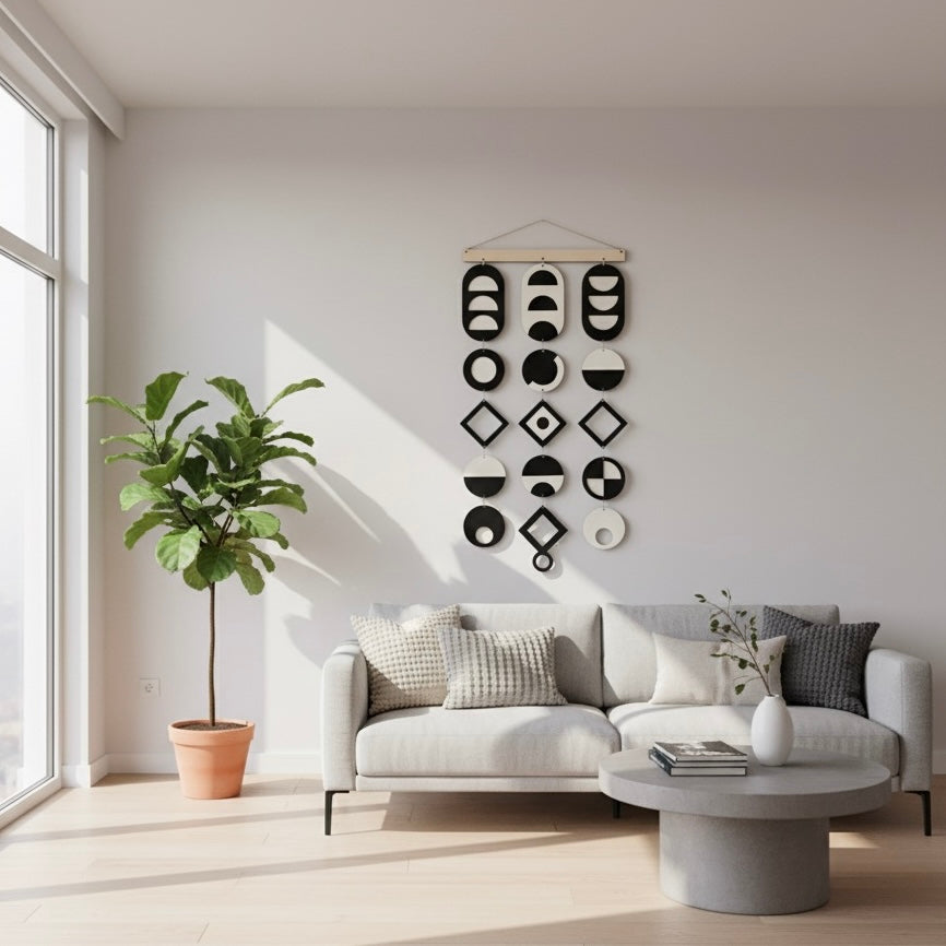 Black and White wall art, Tapestry wall hanging, Geometric Artwork, Contemporary Wall Art, Boho wall art, Bedroom living room wall decor