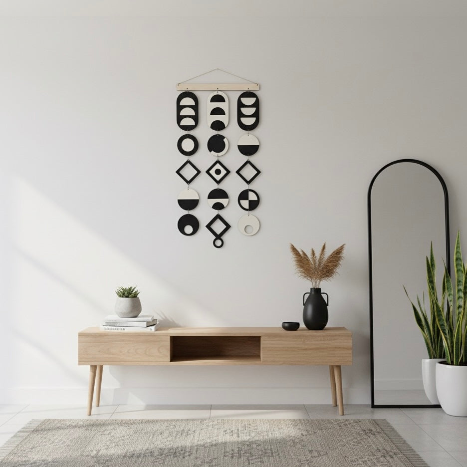 Black and White wall art, Tapestry wall hanging, Geometric Artwork, Contemporary Wall Art, Boho wall art, Bedroom living room wall decor