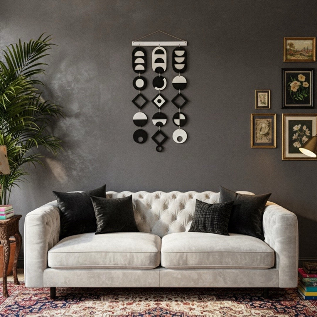 Black and White wall art, Tapestry wall hanging, Geometric Artwork, Contemporary Wall Art, Boho wall art, Bedroom living room wall decor