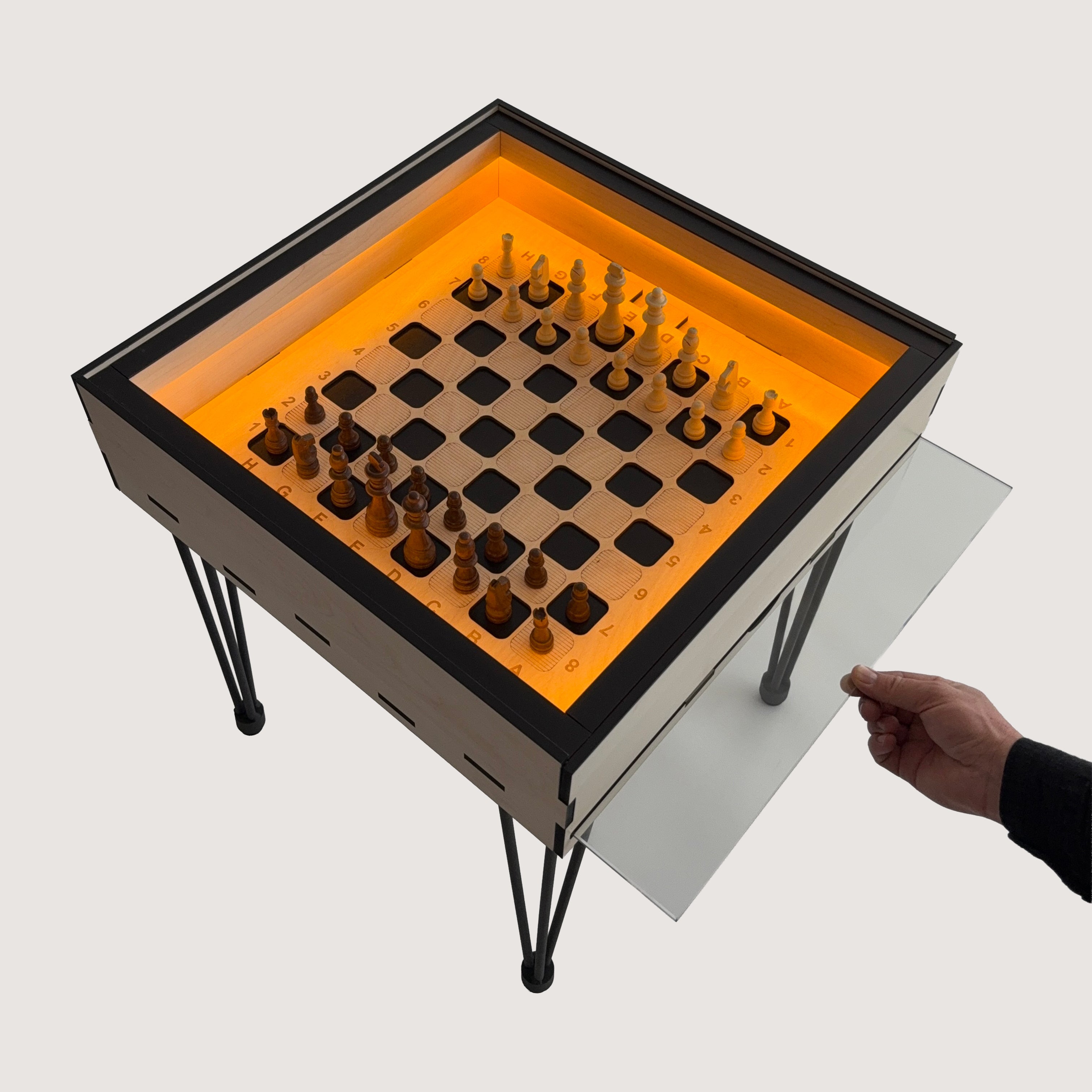 Multifunctional Accessory Display Coffee Table with Removable Glass Top and Hidden Storage Slot for Glass and Chess Board