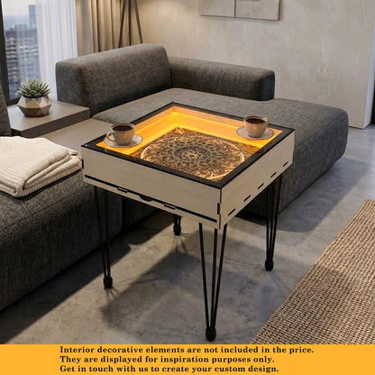 Multifunctional Accessory Display Coffee Table with Removable Glass Top and Hidden Storage Slot for Glass and Chess Board