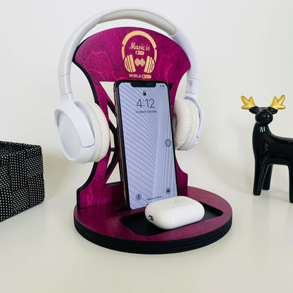 Personalized Wood headphone Stand and phone holder Venocci, Gifts for her, Gifts for daughter, gifts for wife, valentines day gifts, teen girl gifts