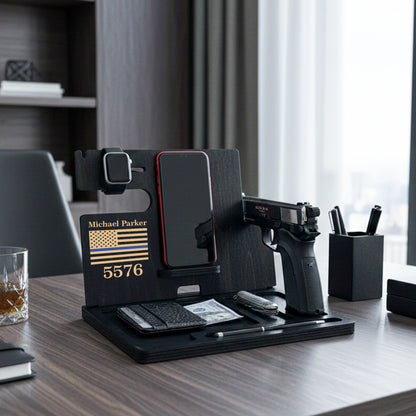 Organisateur de bureau en bois avec porte-pistolet
