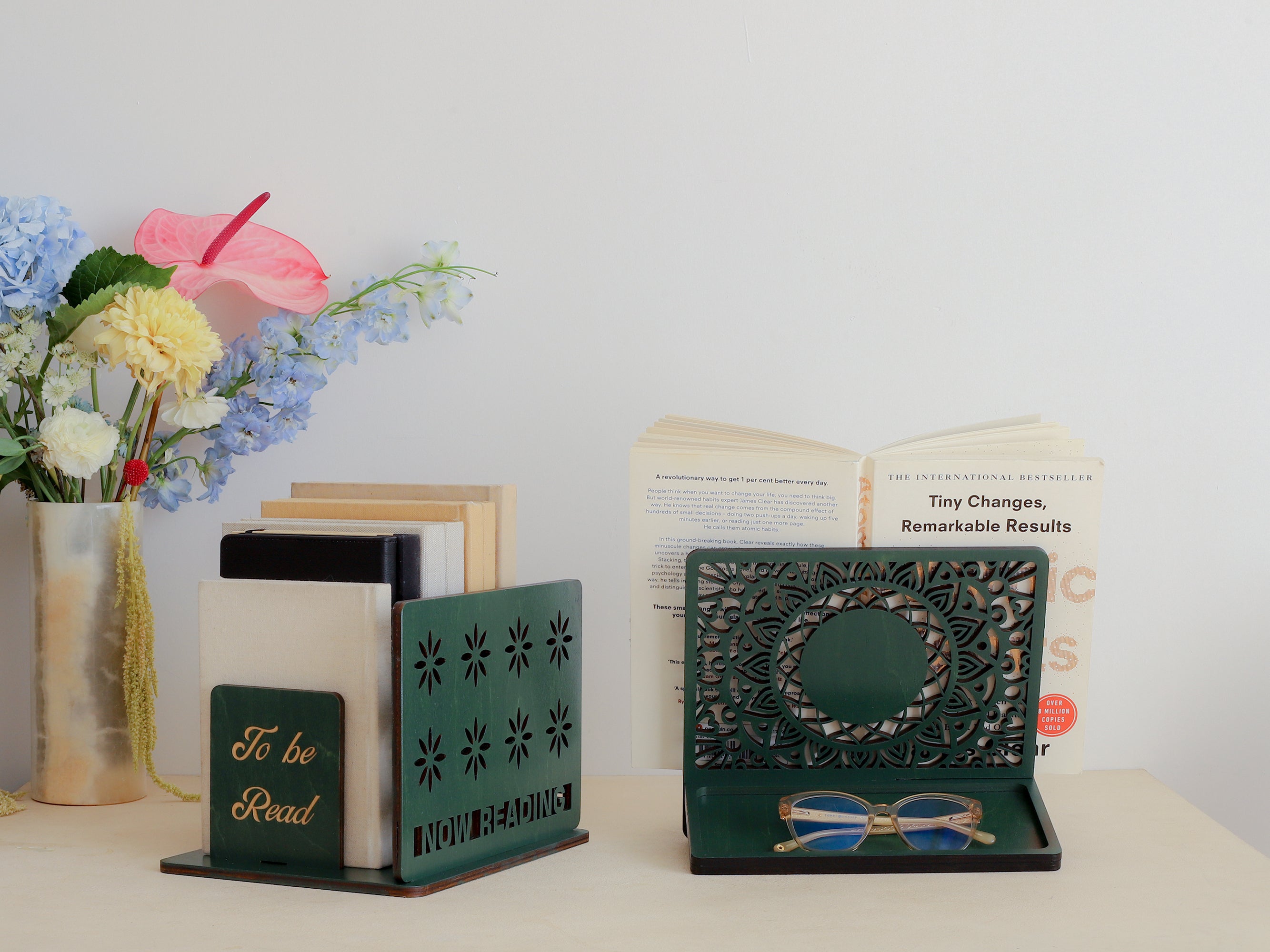 Set of table top Book Shelf with All in one Multifunctional Desk Organizer - Book Reading Stand