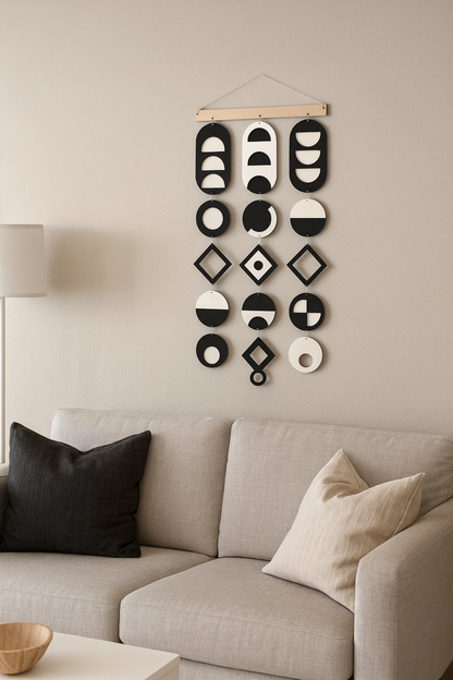 Black and White wall art, Tapestry wall hanging, Geometric Artwork, Contemporary Wall Art, Boho wall art, Bedroom living room wall decor