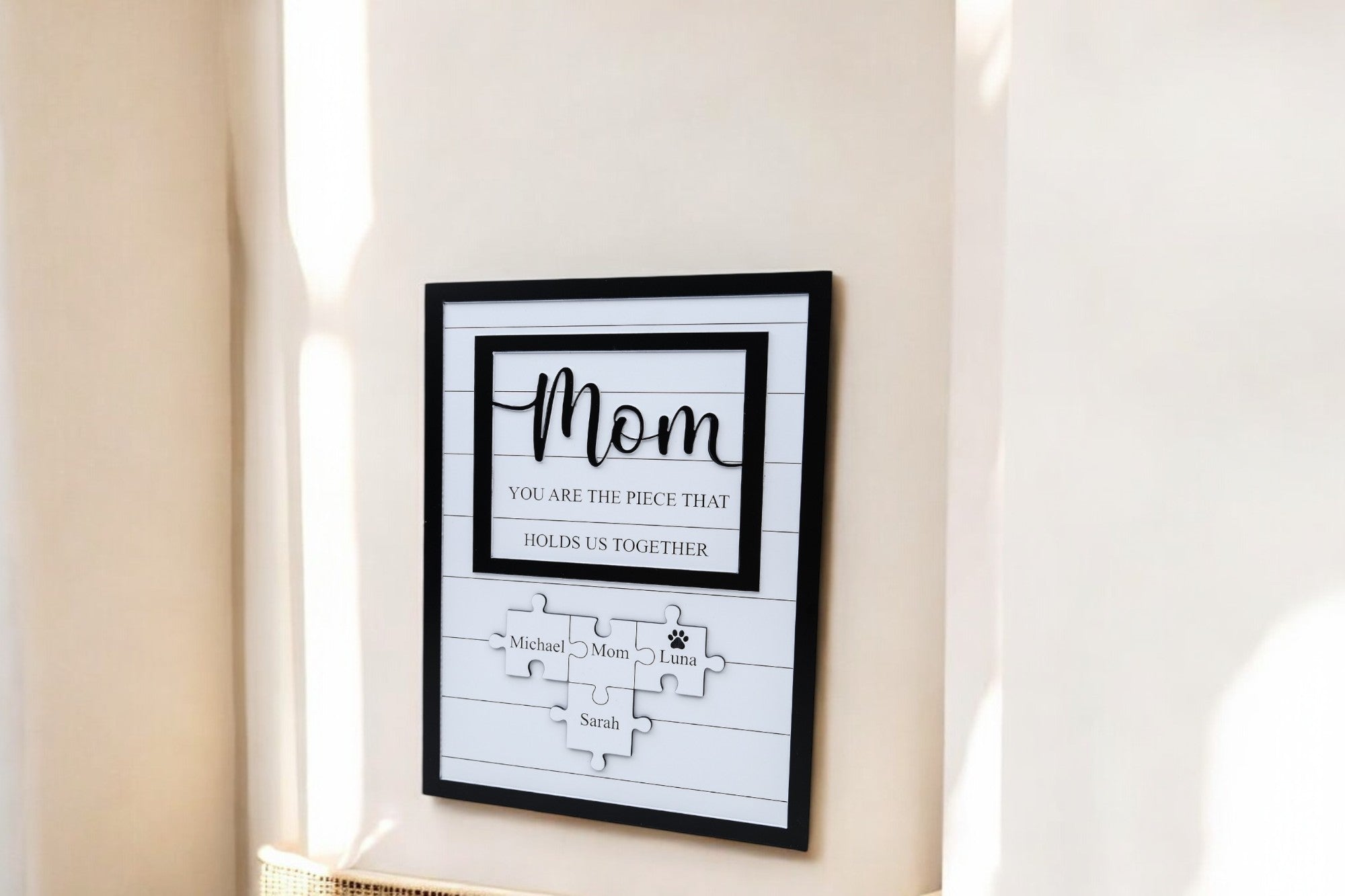Personalized Puzzle Sign for Mom, Custom Family Name Sign, Mother's Day Gift from Kids, You Are the Piece That Holds Us, Grandma Gift