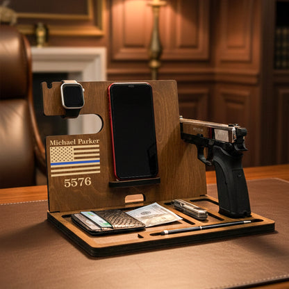 Organisateur de bureau en bois avec porte-pistolet