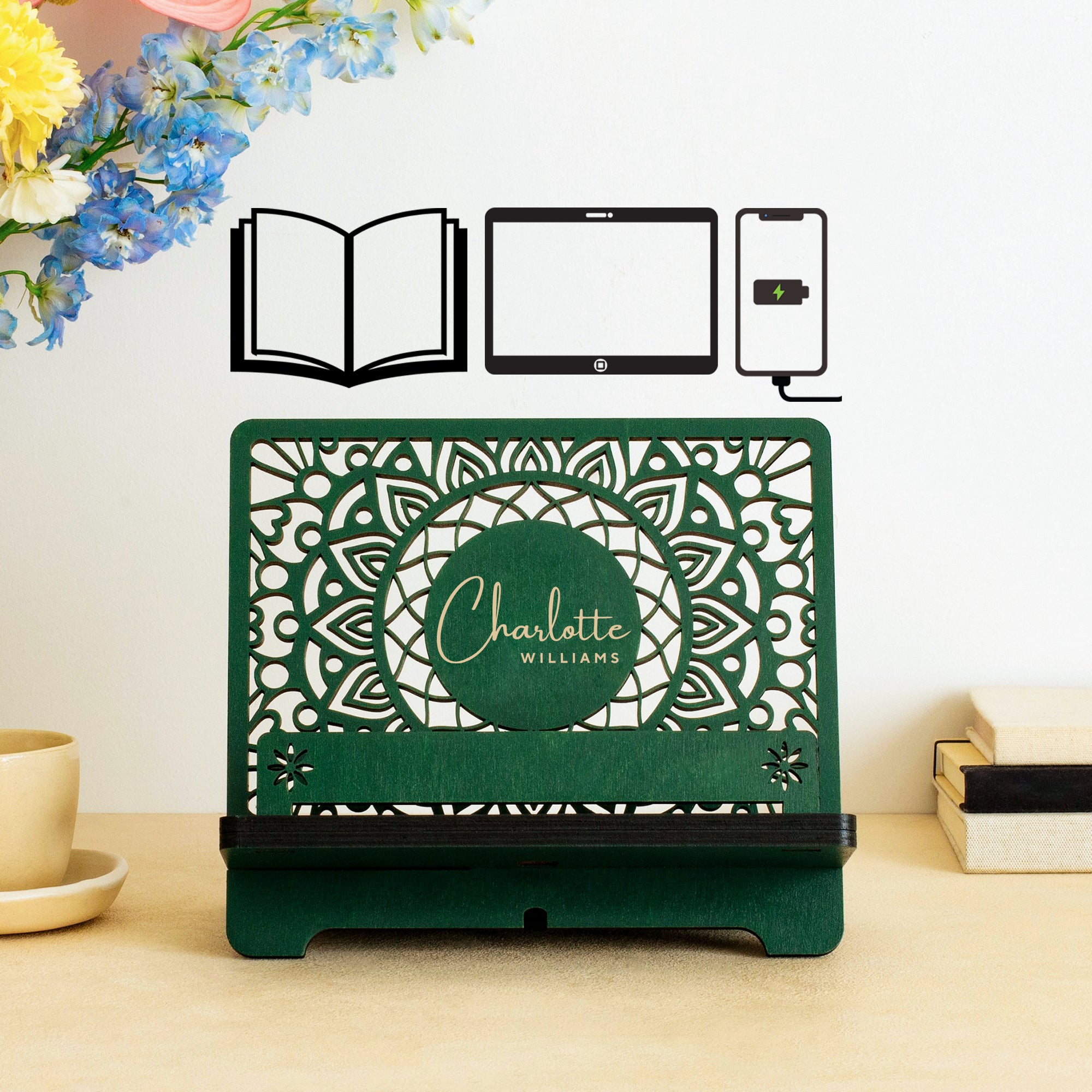 Personalized Book Reading Stand, Phone Stand and Tablet Holder, Birthday gift for wife, Birthday gifts for Women, Christmas gift for her, Mother's Day gift for Mom