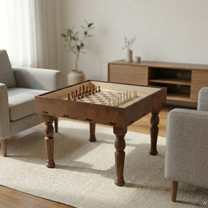 Schachspieltisch mit abnehmbarer Glasplatte