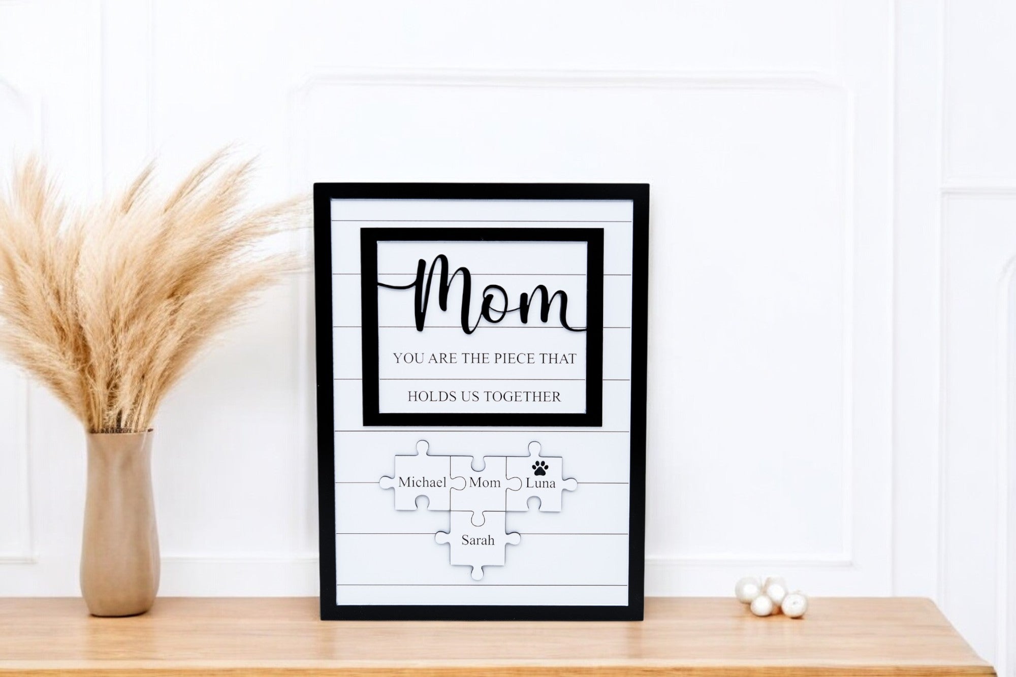 Personalized Puzzle Sign for Mom, Custom Family Name Sign, Mother's Day Gift from Kids, You Are the Piece That Holds Us, Grandma Gift