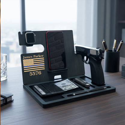 Organisateur de bureau en bois avec porte-pistolet