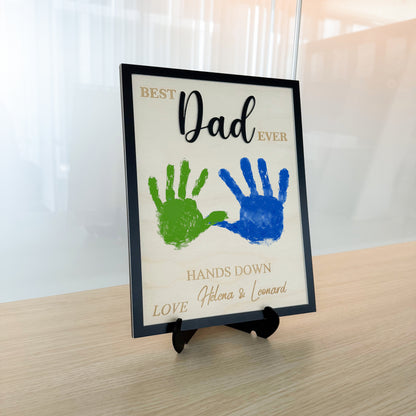 Hands Down Best Dad Ever | Personalized Engraved Wooden Sign | Handmade Fathers Day Gift I Personalized Meaningful Gifts for Dad from Kids