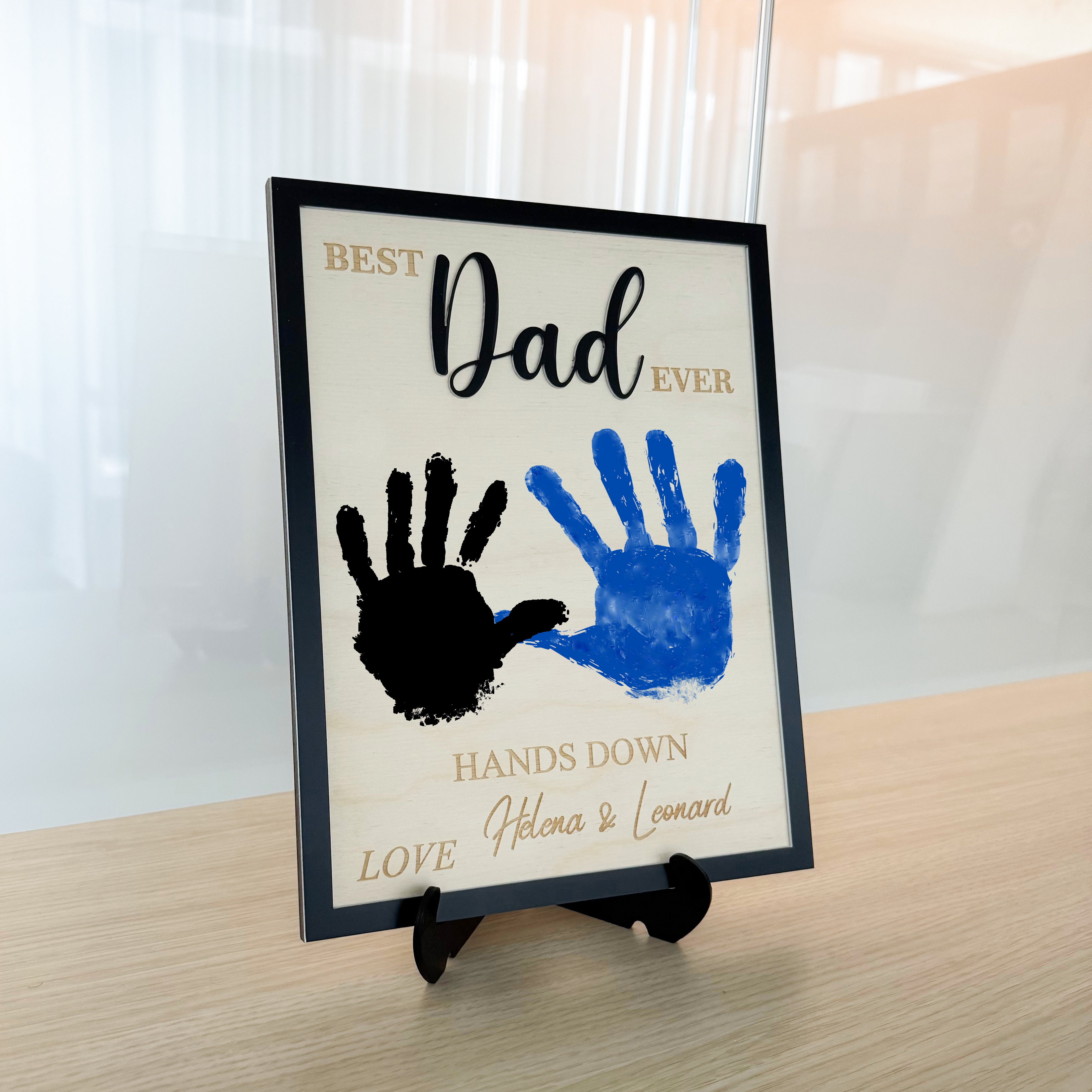Hands Down Best Dad Ever | Personalized Engraved Wooden Sign | Handmade Fathers Day Gift I Personalized Meaningful Gifts for Dad from Kids