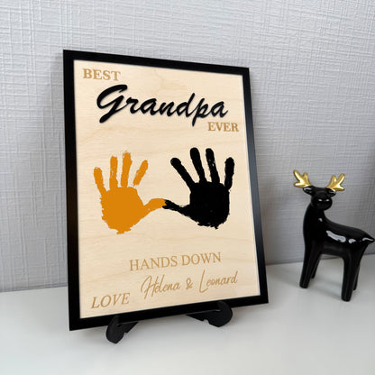 Hands Down Best Dad Ever | Personalized Engraved Wooden Sign | Handmade Fathers Day Gift I Personalized Meaningful Gifts for Dad from Kids