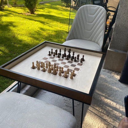 Table de jeu d'échecs avec plateau en verre amovible