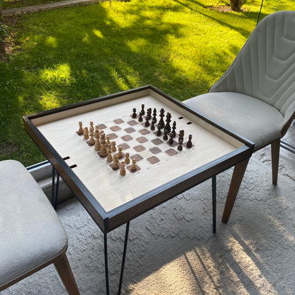 Table de jeu d'échecs avec plateau en verre amovible