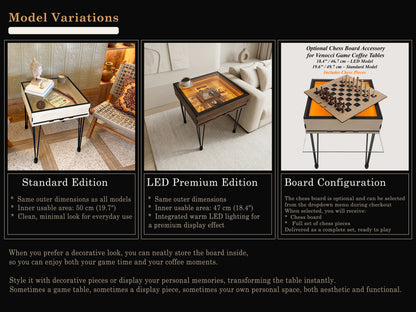 Multifunctional Accessory Display Coffee Table with Removable Glass Top and Hidden Storage Slot for Glass and Chess Board