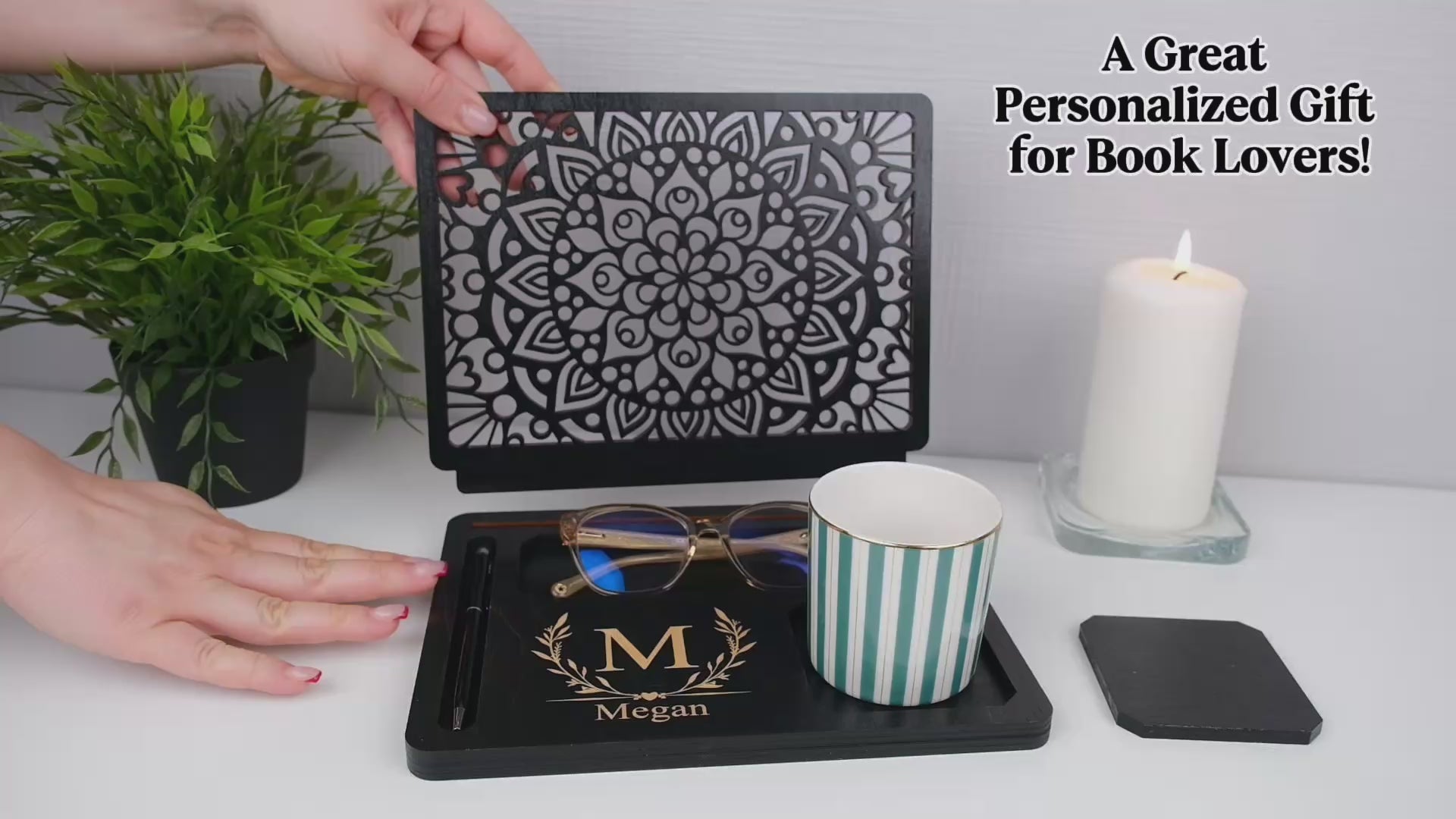 Load video: Personalized Wooden Book Stand Holder I Mother&#39;s day gift I  Birthday Gifts for Wife I Mom Gift I Gifts for Women