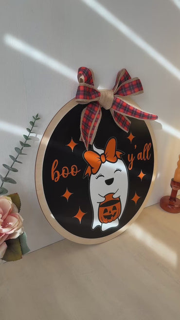 Halloween Front Door Decor | Halloween Wreath | Boo Y'all | Ghost | Halloween Decor | Halloween Door Hanger | Halloween Wreath | Ghost
