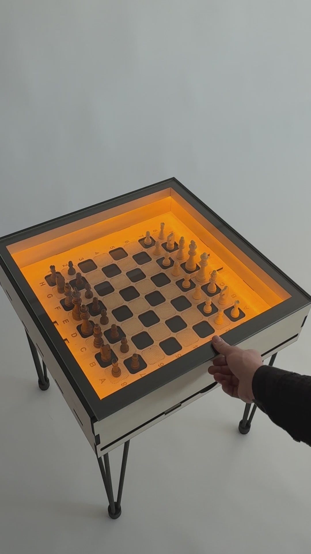 Multifunctional Accessory Display Coffee Table with Removable Glass Top and Hidden Storage Slot for Glass and Chess Board