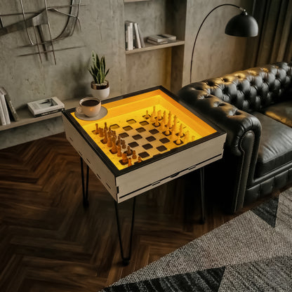 Table de jeu d'échecs avec plateau en verre amovible