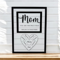 Custom Mothers Day Puzzle Sign for Mom| You are the Piece that holds us together | Personalized Heart-felt Birthday Gift for Mom, Mom Gift