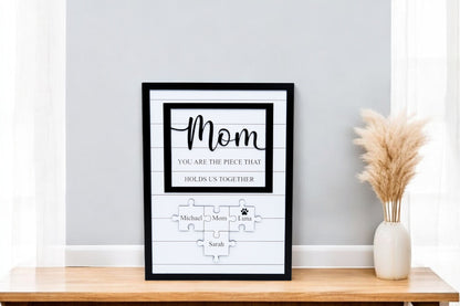 Personalized Puzzle Sign for Mom, Custom Family Name Sign, Mother's Day Gift from Kids, You Are the Piece That Holds Us, Grandma Gift